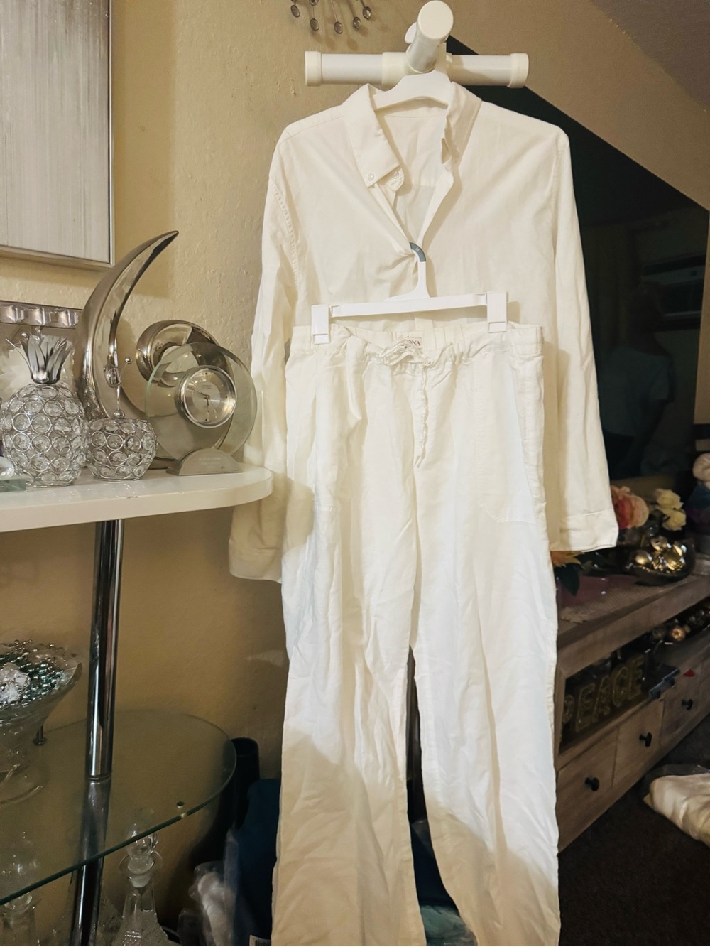 White Women's Linen-Blend Pull-On Pants